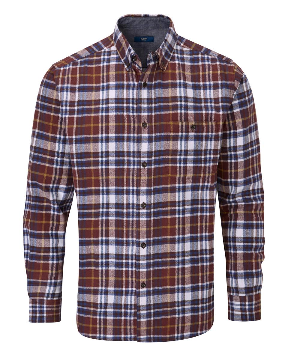 Men Rust Flannel Check Shirt Unique Cotton Traders Shirts - 1