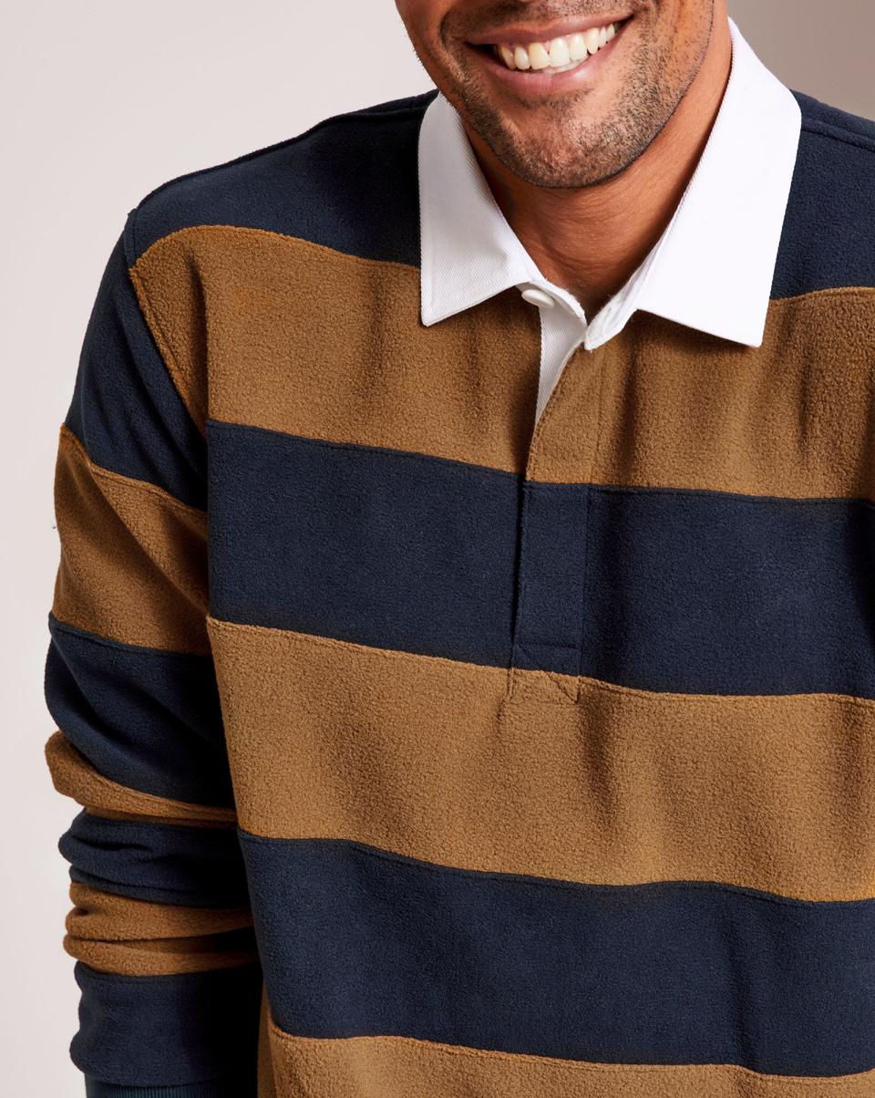 Proven Men Fleece Stripe Rugby Cotton Traders Amber Tops & T-Shirts - 1