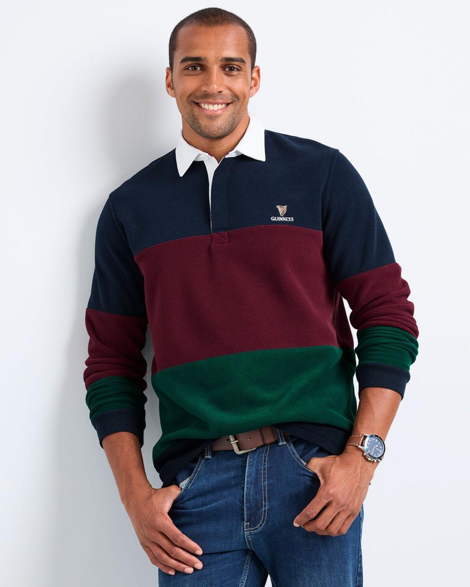 Cotton Traders Simple Guinness™ Colour Block Fleece Rugby Shirt Navy Men Tops & T-Shirts