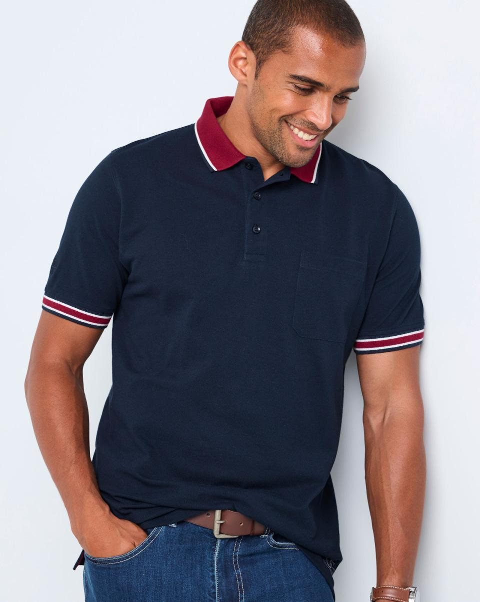 Men Dependable Cotton Traders Navy Tops & T-Shirts Short Sleeve Contrast Cuff Polo Shirt - 3