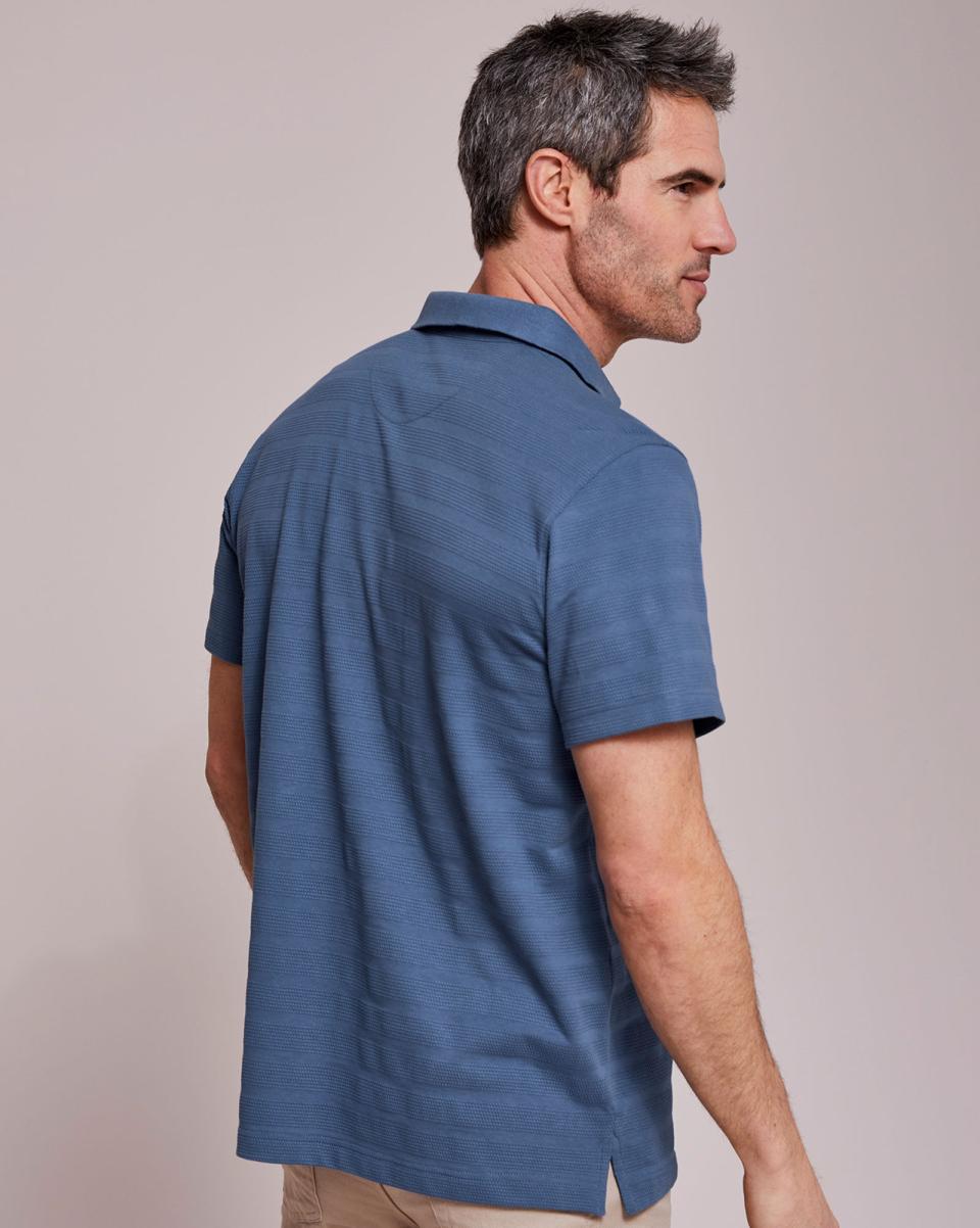 Textured Polo Shirt Tops & T-Shirts Cornflower Proven Men Cotton Traders - 1