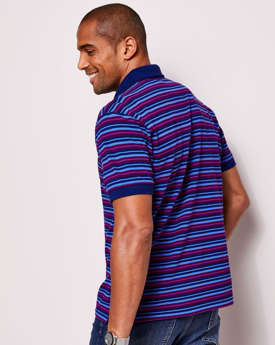 Cotton Traders Simple Short Sleeve Stripe Polo Shirt Tops & T-Shirts Plum Men - 1