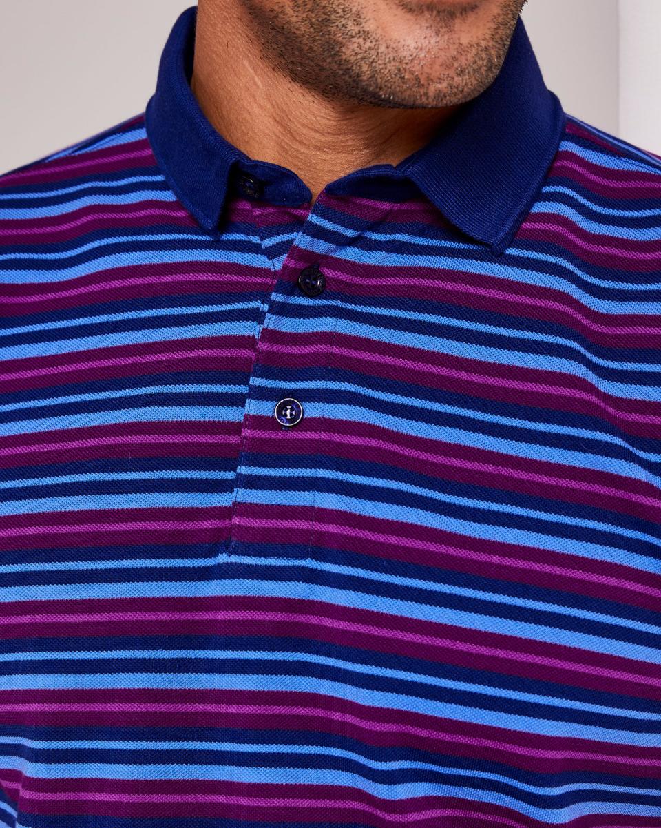 Cotton Traders Simple Short Sleeve Stripe Polo Shirt Tops & T-Shirts Plum Men - 2
