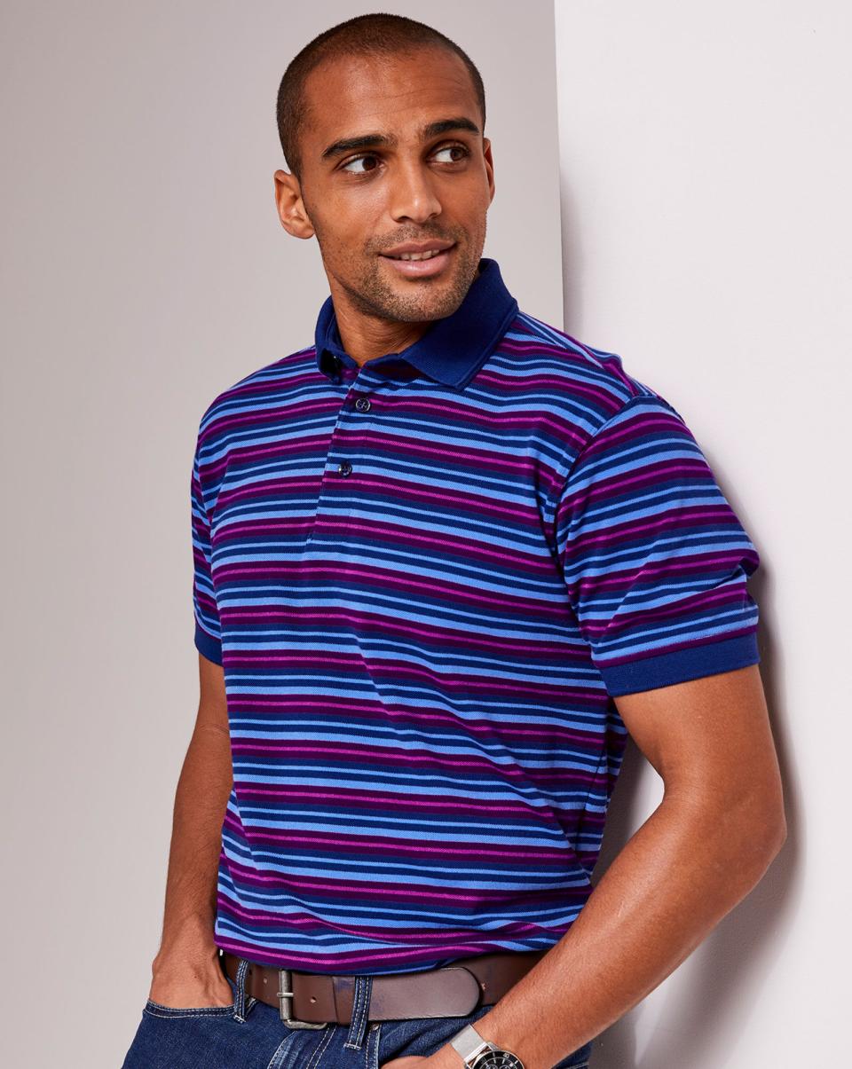 Cotton Traders Simple Short Sleeve Stripe Polo Shirt Tops & T-Shirts Plum Men