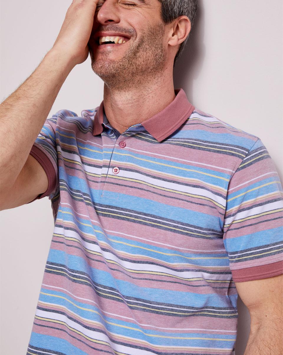 Birdseye Stripe Polo Shirt Men Dusky Rose Tops & T-Shirts Cotton Traders Trendy - 1
