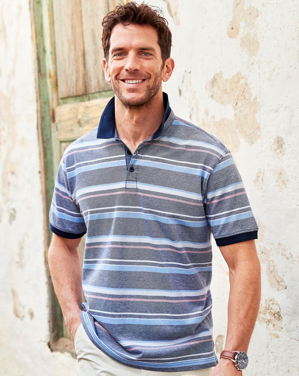 Birdseye Stripe Polo Shirt Men Dusky Rose Tops & T-Shirts Cotton Traders Trendy - 3