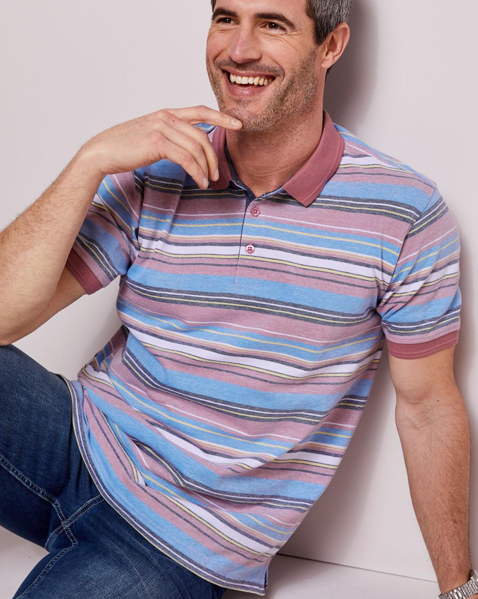 Birdseye Stripe Polo Shirt Men Dusky Rose Tops & T-Shirts Cotton Traders Trendy