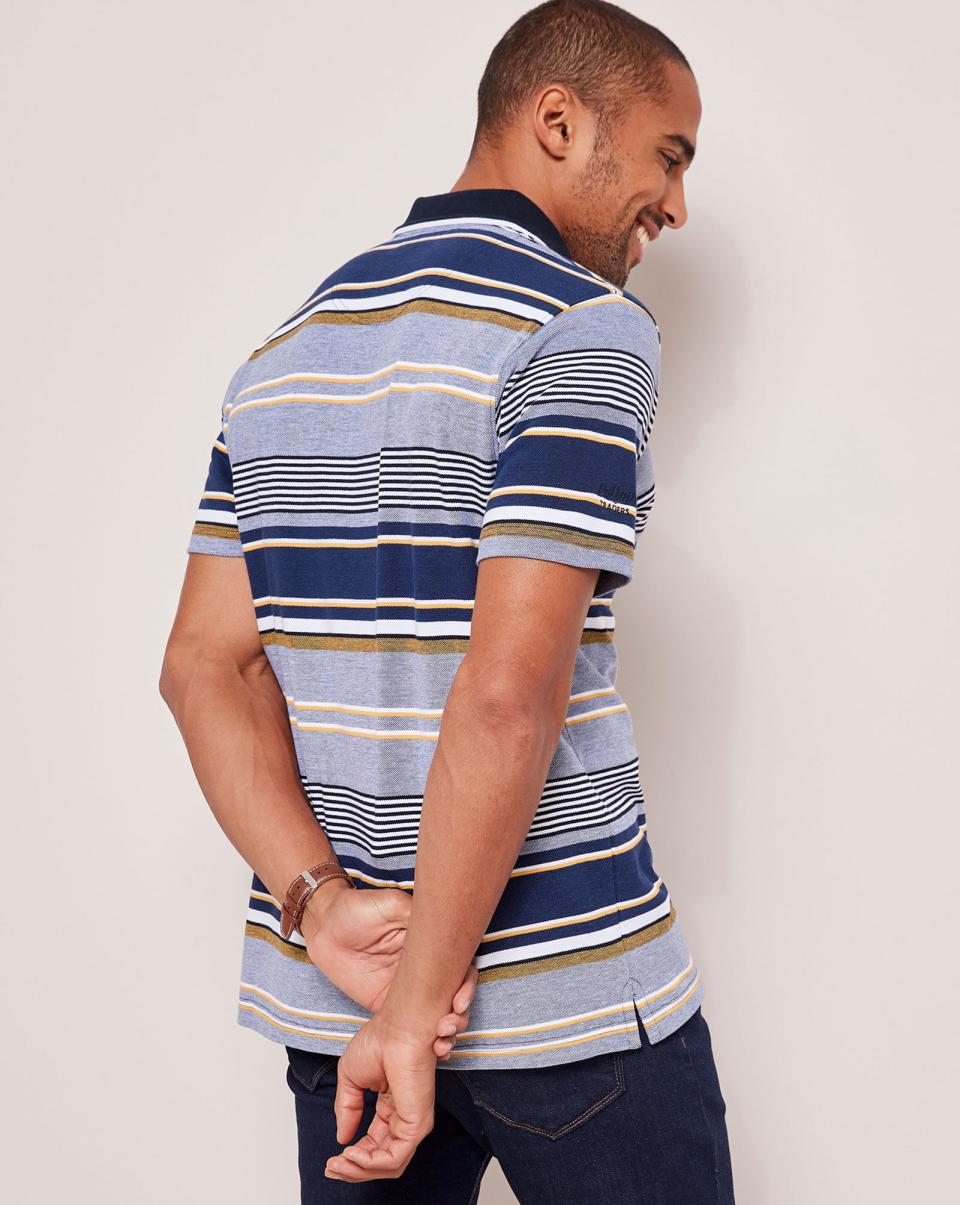 Cotton Traders Practical Signature Short Sleeve Birdseye Stripe Polo Shirt Men Tops & T-Shirts Navy - 1