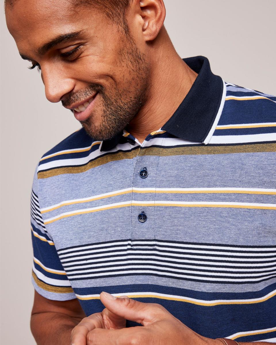 Cotton Traders Practical Signature Short Sleeve Birdseye Stripe Polo Shirt Men Tops & T-Shirts Navy - 2