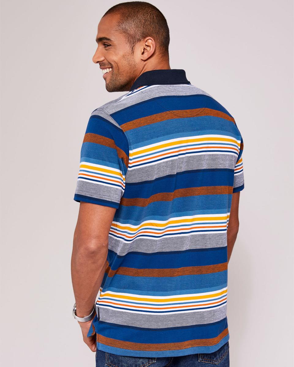 Guinness™ Short Sleeve Birdseye Stripe Polo Shirt Secure Navy Cotton Traders Tops & T-Shirts Men - 1