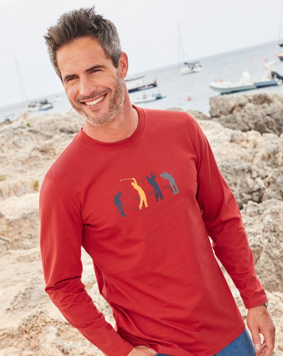 Cotton Traders Long Sleeve Printed T-Shirt Tomato Advanced Men Tops & T-Shirts
