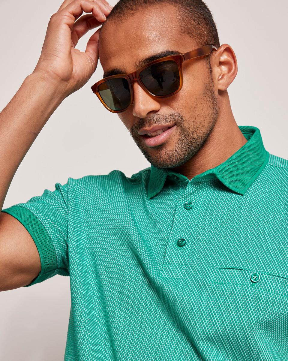 Well-Built Tops & T-Shirts Men Light Jade Luxury Textured Polo Shirt Cotton Traders - 2