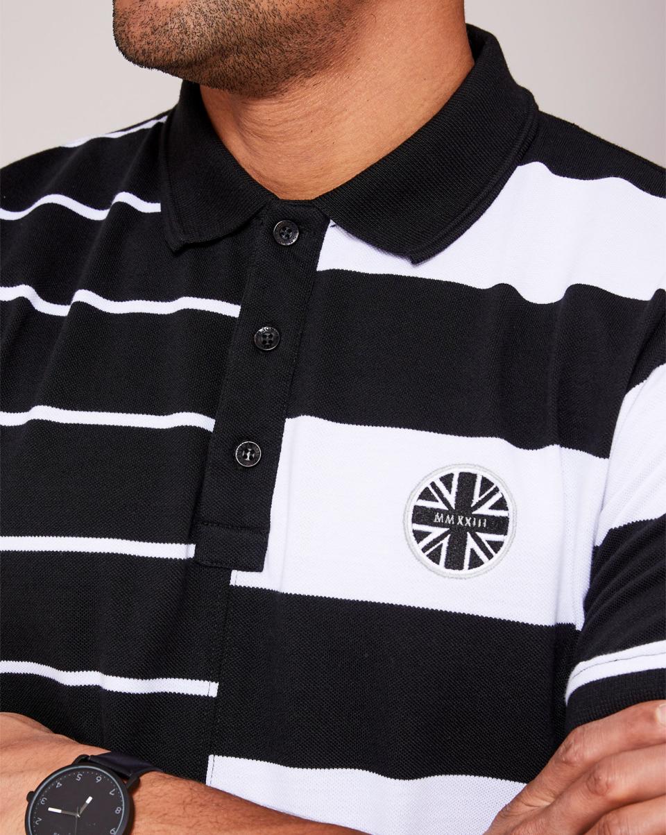 Men Supporters Short Sleeve Panelled Polo Shirt Amplify Cotton Traders Tops & T-Shirts Black - 2