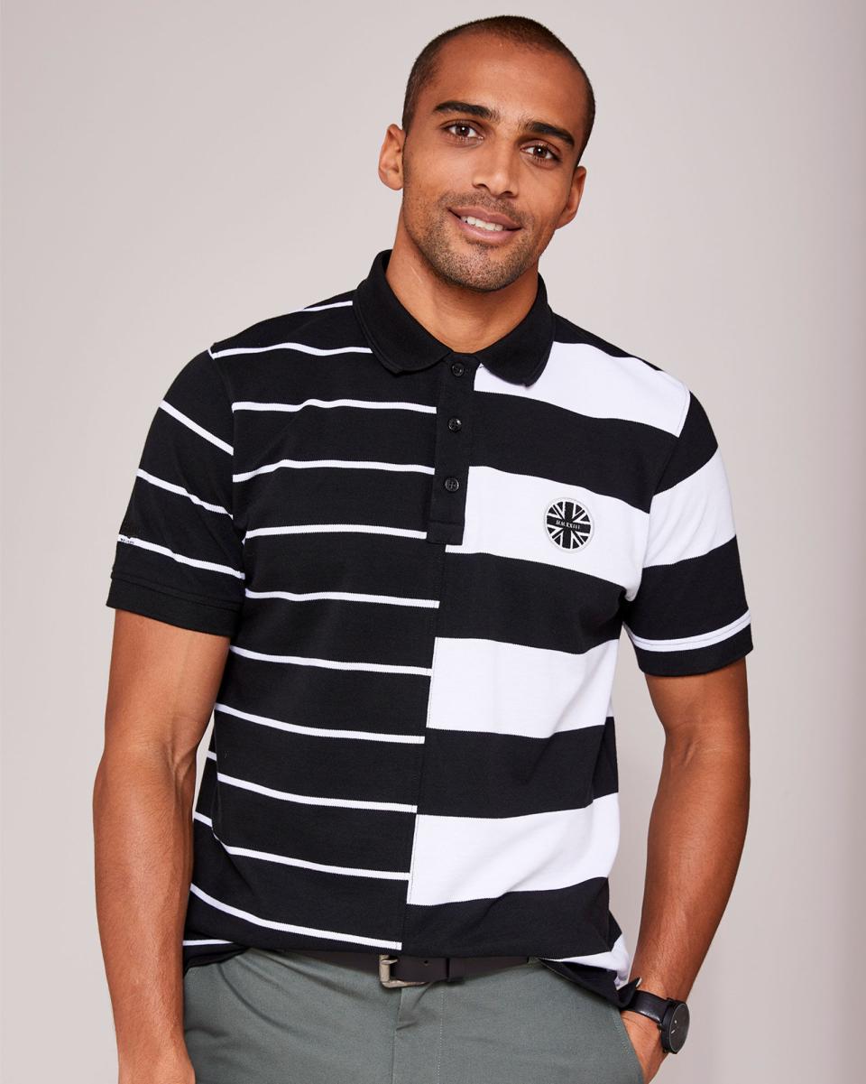 Men Supporters Short Sleeve Panelled Polo Shirt Amplify Cotton Traders Tops & T-Shirts Black