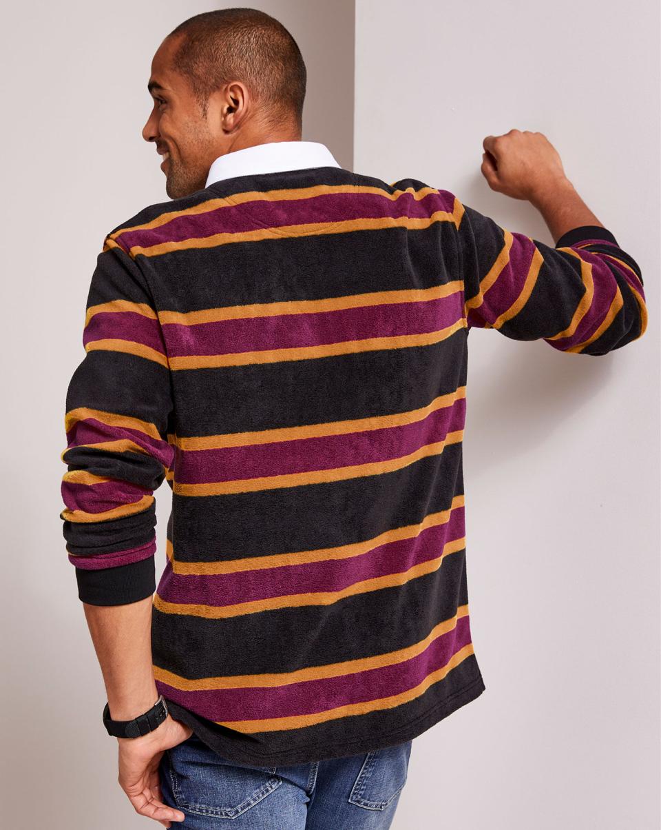 Cotton Traders Fleece Stripe Rugby Red Berry Rugby Reduced Men - 1