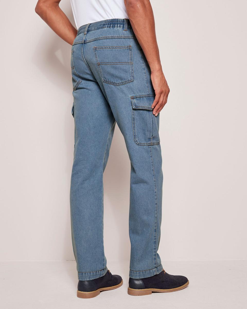 2024 Mid Stonewash Denim Cargo Jeans Men Trousers Cotton Traders - 1