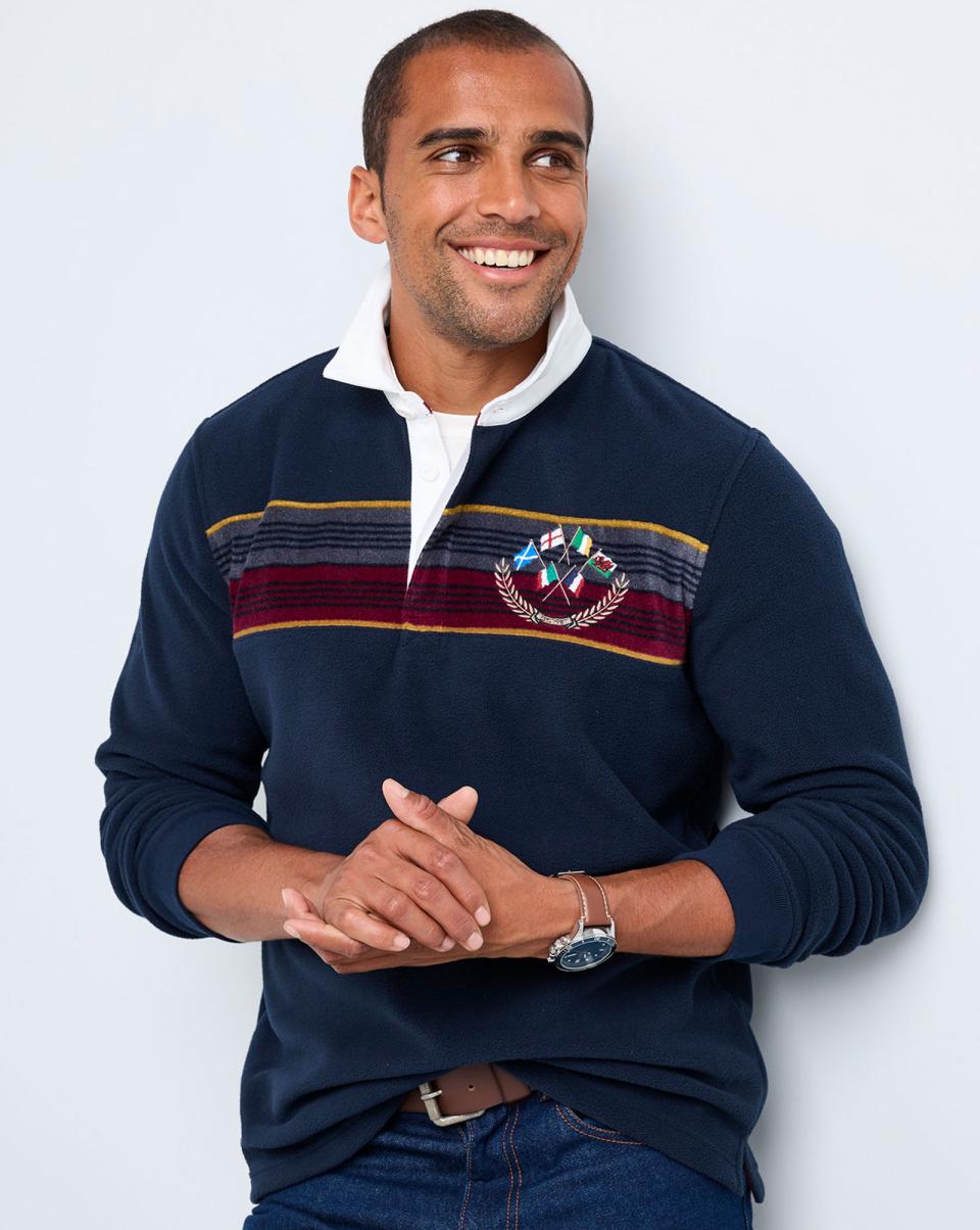 Custom Sports & Leisure Men Six Nations Panelled Fleece Rugby Shirt Navy Cotton Traders
