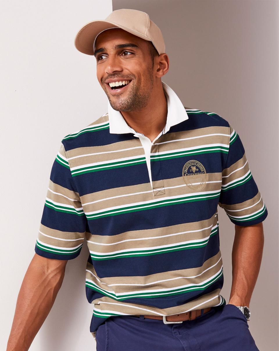 Men Sports & Leisure Guinness™ Short Sleeve Stripe Rugby Shirt Cotton Traders Navy Serene - 2