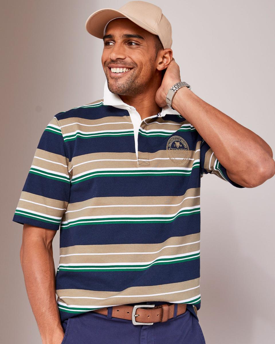 Men Sports & Leisure Guinness™ Short Sleeve Stripe Rugby Shirt Cotton Traders Navy Serene
