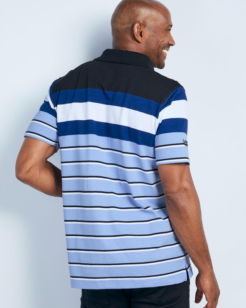 Short Sleeve Panelled Stripe Polo Shirt Cotton Traders Classic Sports & Leisure Men Black - 1