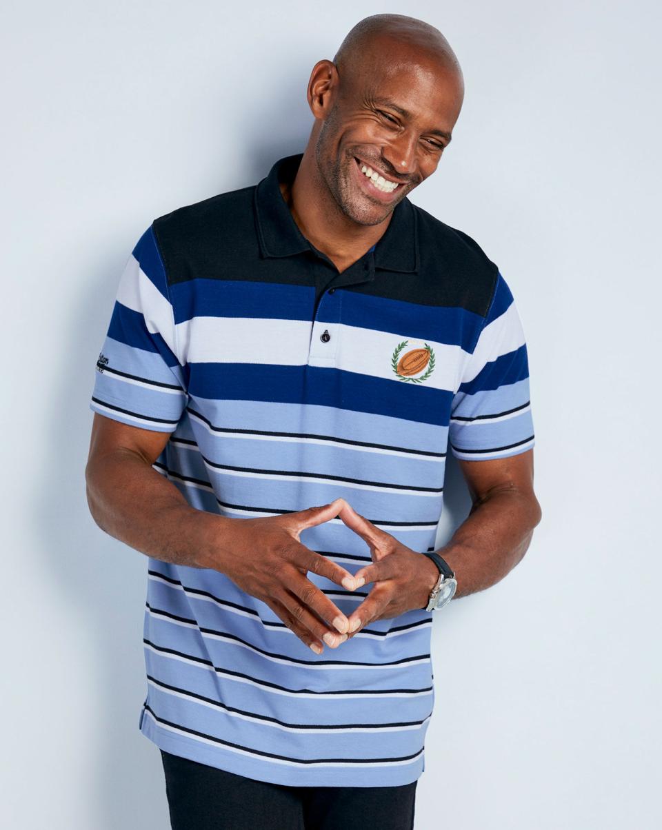 Short Sleeve Panelled Stripe Polo Shirt Cotton Traders Classic Sports & Leisure Men Black