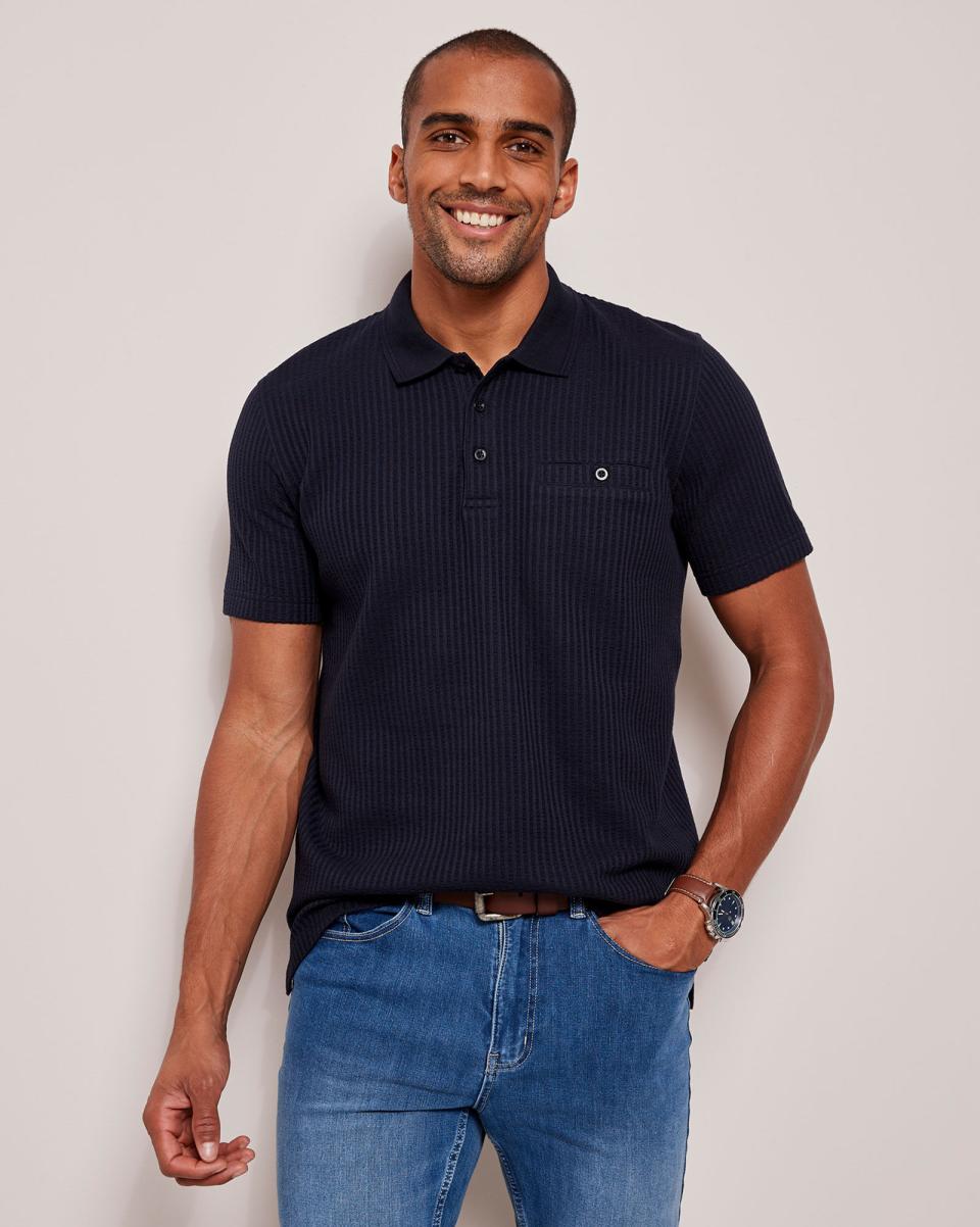 Men Soft Coral Tested Cotton Traders Sports & Leisure Seersucker Polo Shirt - 2