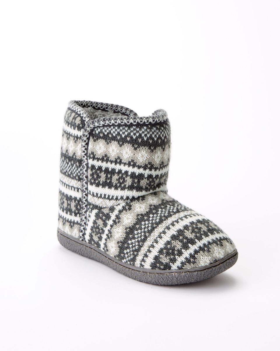 Grey Slippers Cotton Traders Perfect Women Fair Isle Knitted Slipper Boots - 1