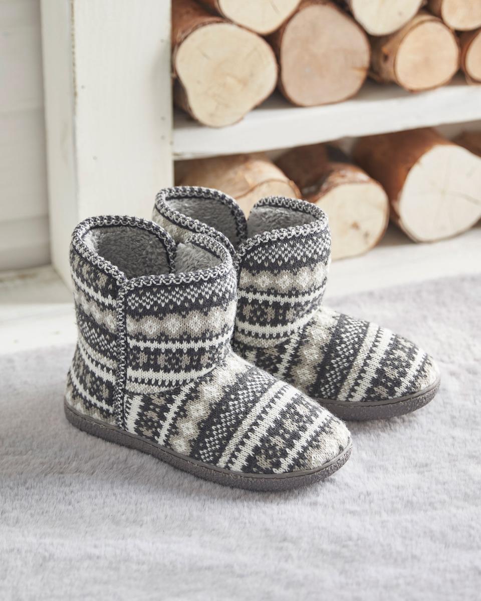 Grey Slippers Cotton Traders Perfect Women Fair Isle Knitted Slipper Boots