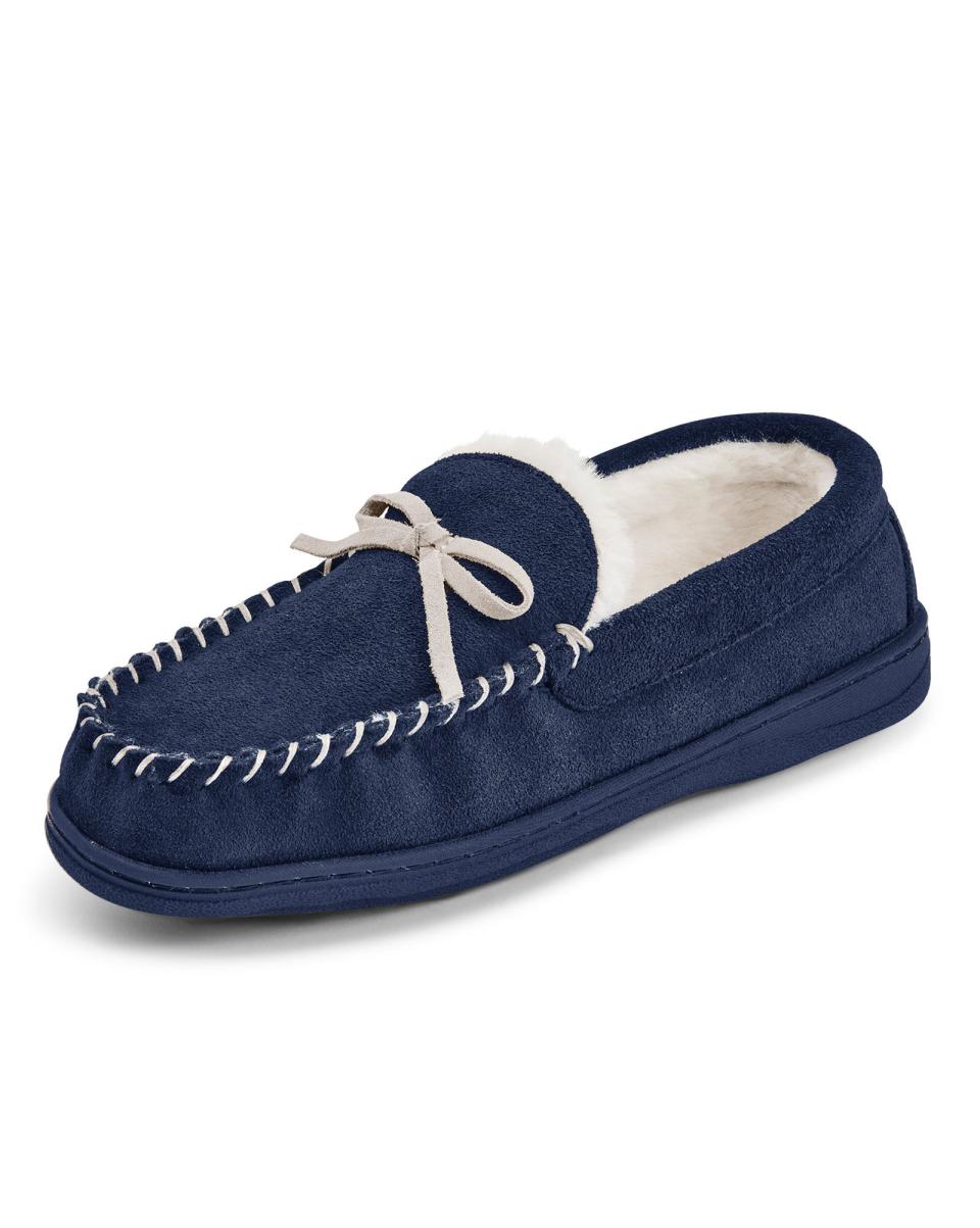 Cotton Traders Navy Women's Suede Memory Foam Moccasin Slippers Slippers Women Spacious - 1