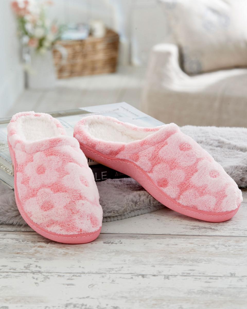 Pink Patterned Mule Slippers Free Women Slippers Cotton Traders