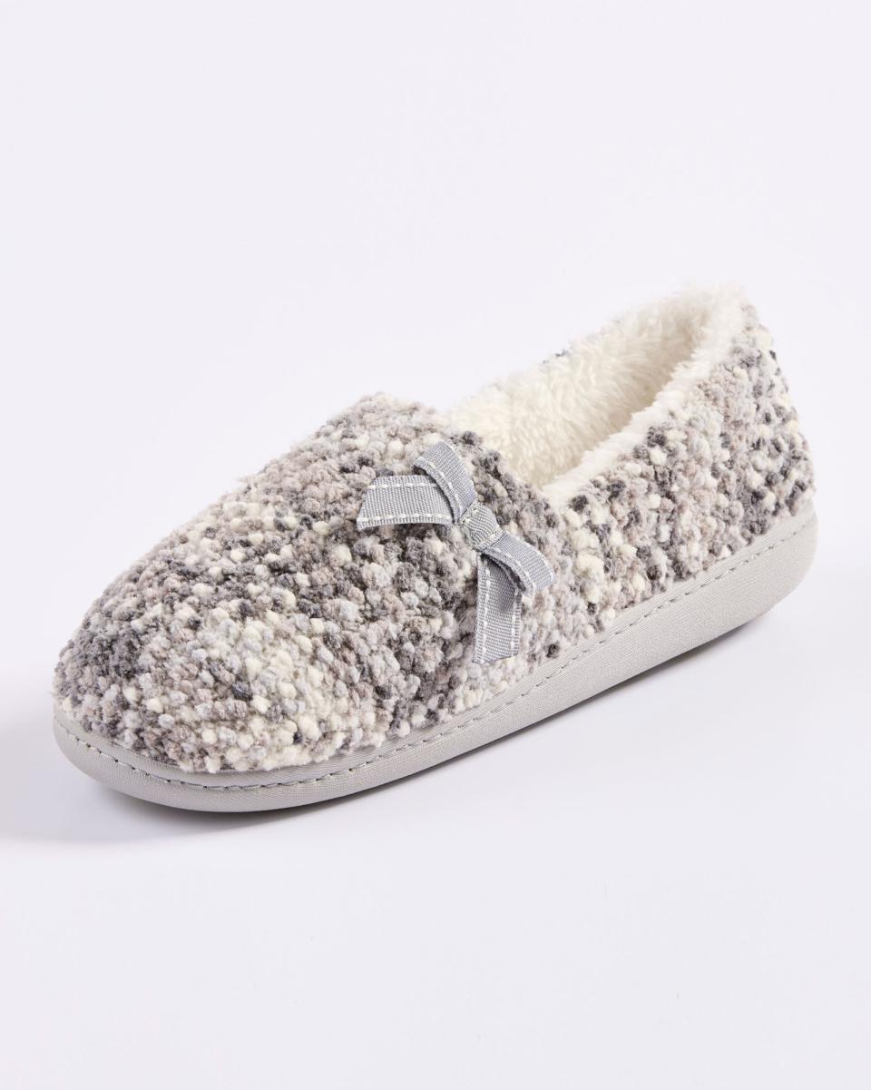 Elegant Cotton Traders Chenille Classic Bow Slippers Women Slippers Grey - 1