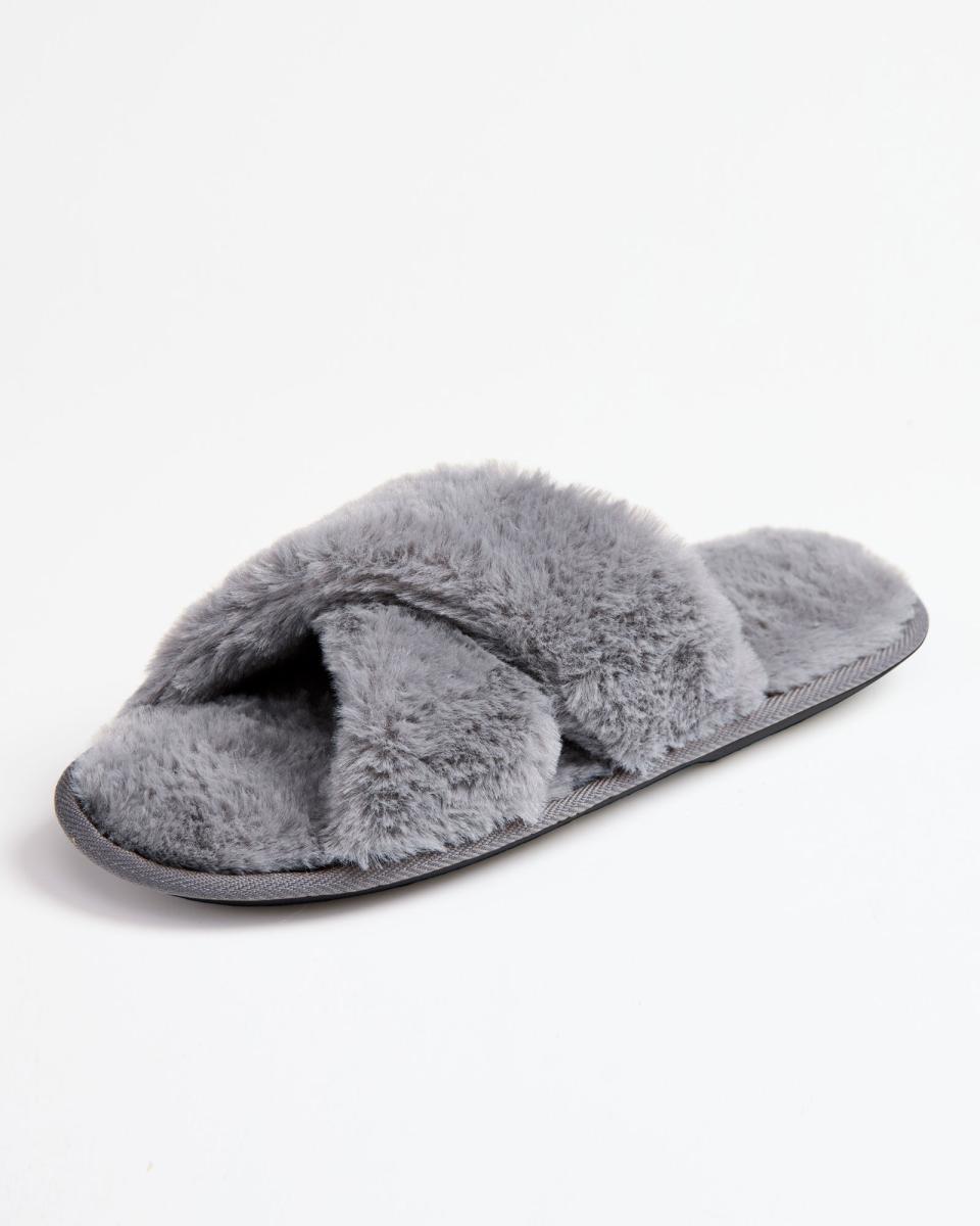 Women Cross Over Slippers Cotton Traders Grey Superior Slippers - 2