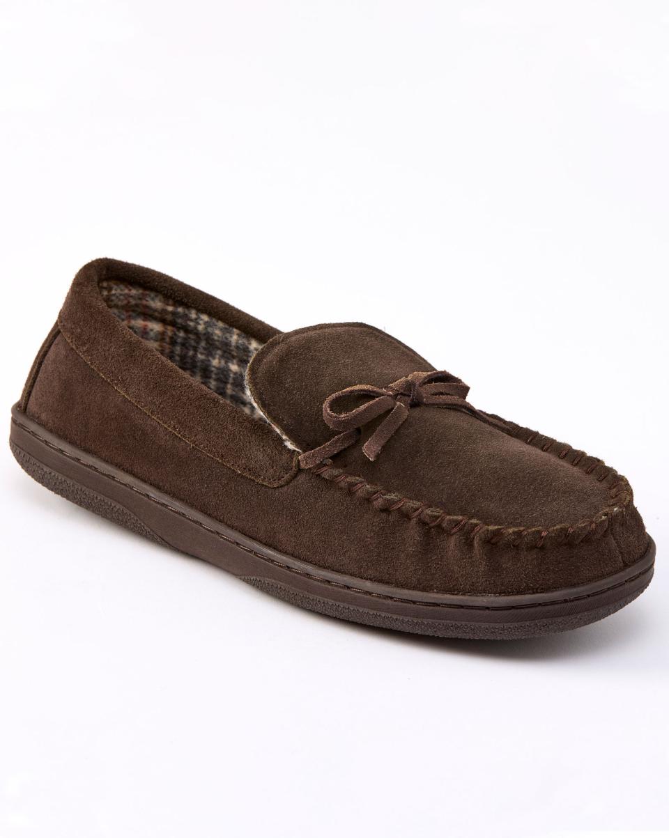 Grey Slippers Suede Check-Lined Moccasin Slippers Cotton Traders Men Money-Saving - 3