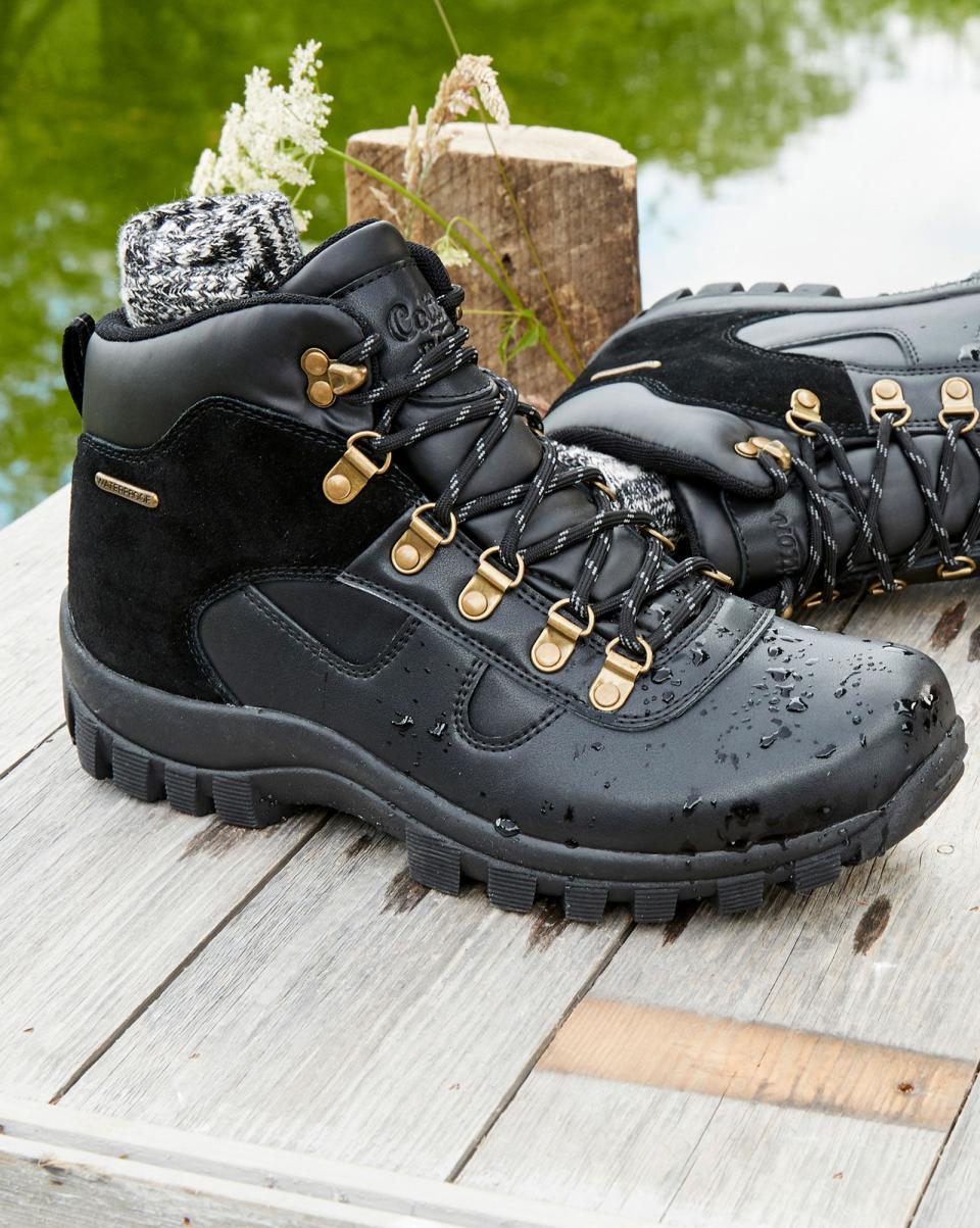 Cotton Traders Well-Built Black Boots Leather Waterproof Walking Boots Men - 1