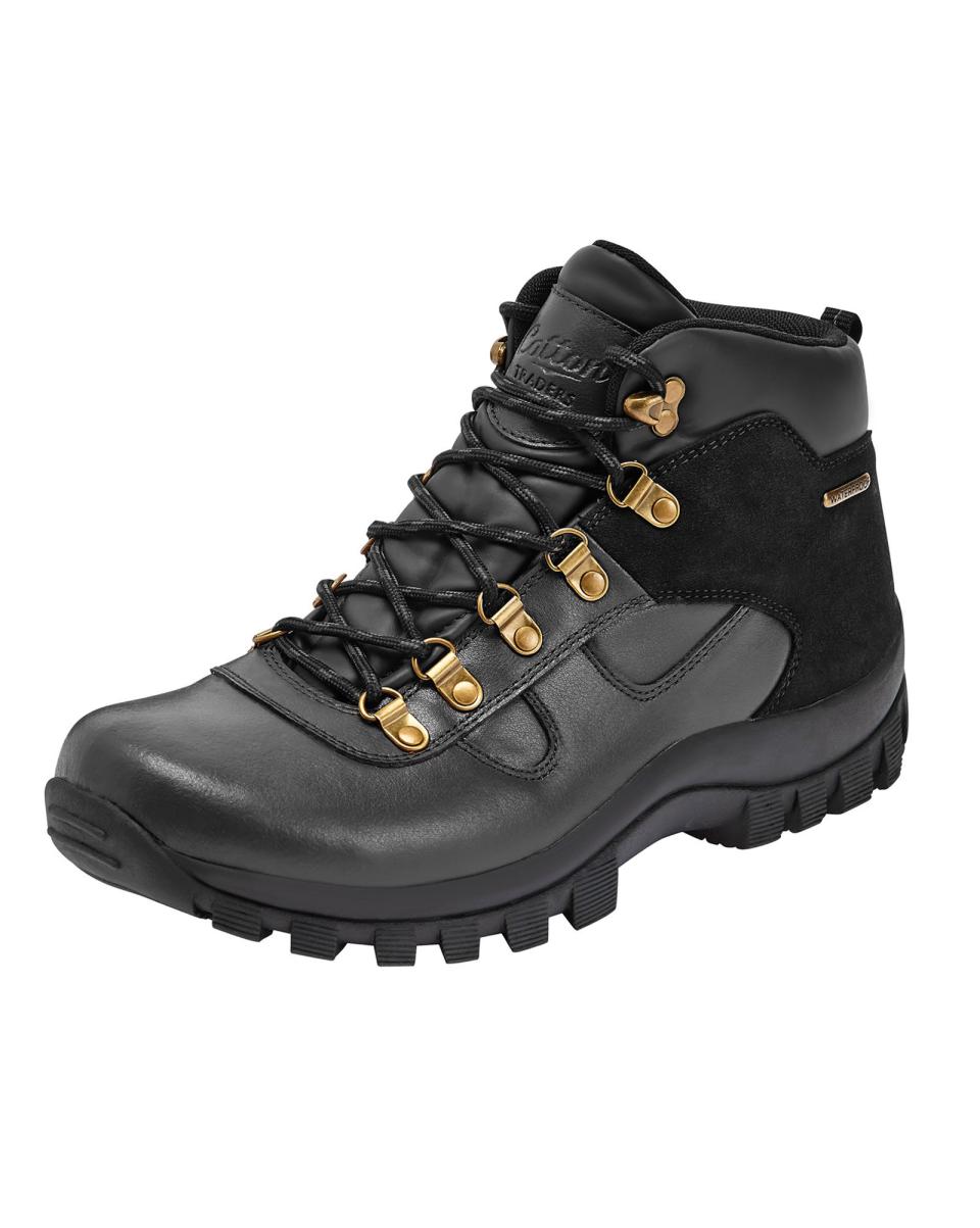 Cotton Traders Well-Built Black Boots Leather Waterproof Walking Boots Men - 4