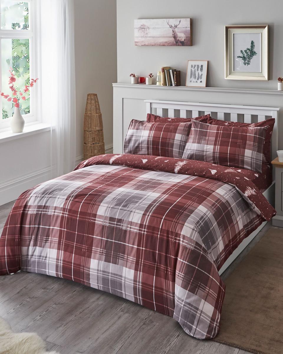 Home Red Winter Robin Check Brushed Cotton Duvet Set Cotton Traders Duvet Covers Limited