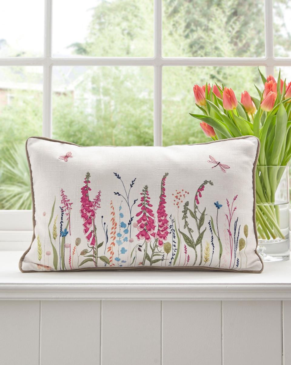 Floral Embroidered Cushion Cushions Home Cotton Traders Natural Robust