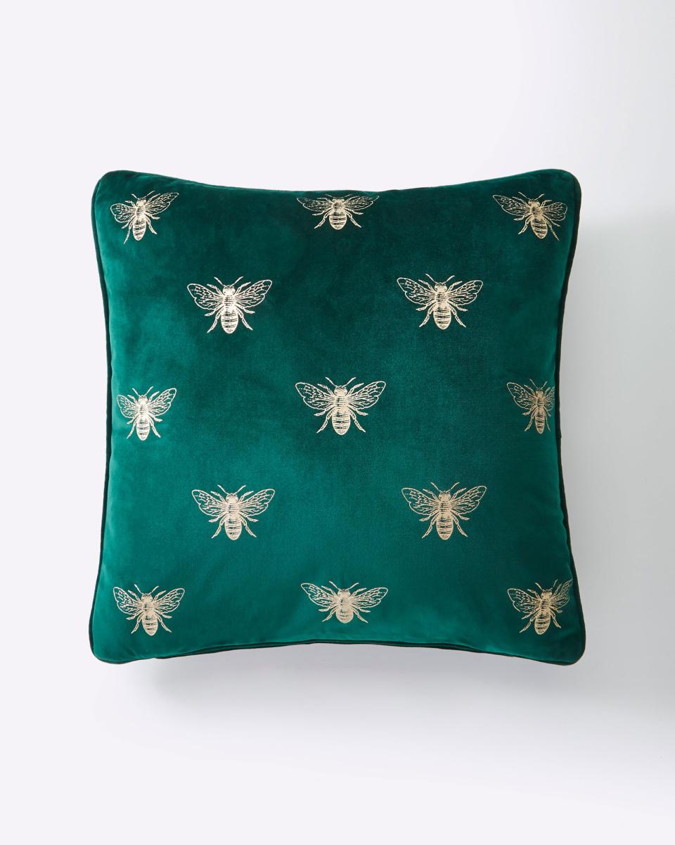 Efficient Home Cushions Cotton Traders Bees Velvet Cushion Green