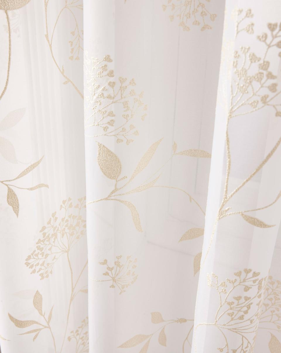 Gold Precision Meadow Flowers Printed Voile (Pair) Home Cotton Traders Curtains - 3