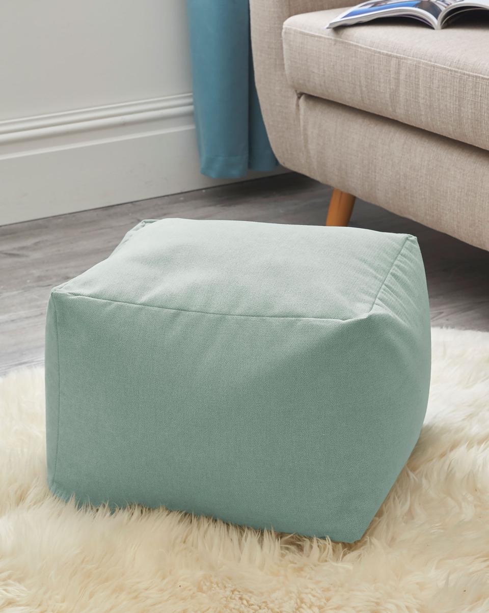 Unique Home Soft Furnishings Soft Teal Cube Footstool Cotton Traders - 3