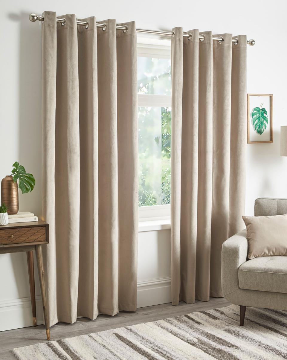 Cotton Traders Home Curtains Streamline Velvet Eyelet Blackout Curtains & Cushions Silver