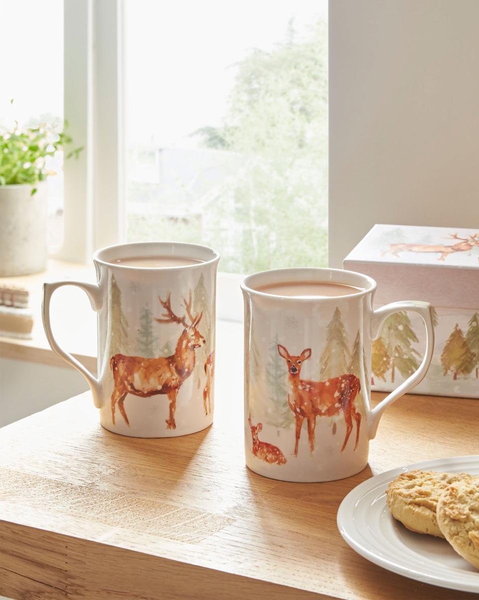 Effective Cotton Traders Set Of 2 Mugs Tableware Home Woodland - 3