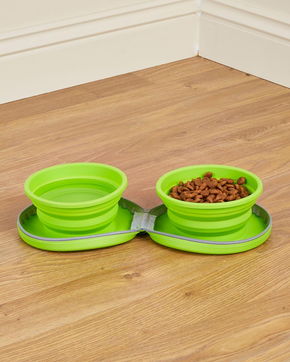 Cotton Traders Green Pet Accessories Discount Extravaganza Home Collapsible Dual Pet Bowls - 2