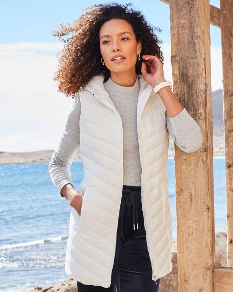 Coats & Jackets Women Cotton Traders Cream 2024 Longline Padded Hooded Gilet