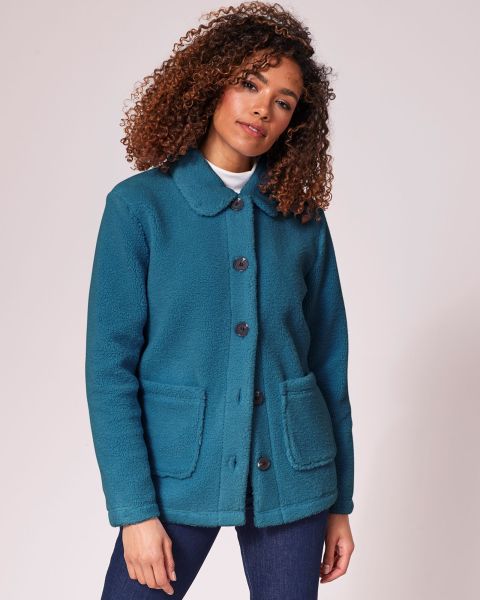 Women Sale Coats & Jackets Cotton Traders Dark Jade Cosy Sherpa Fleece Jacket