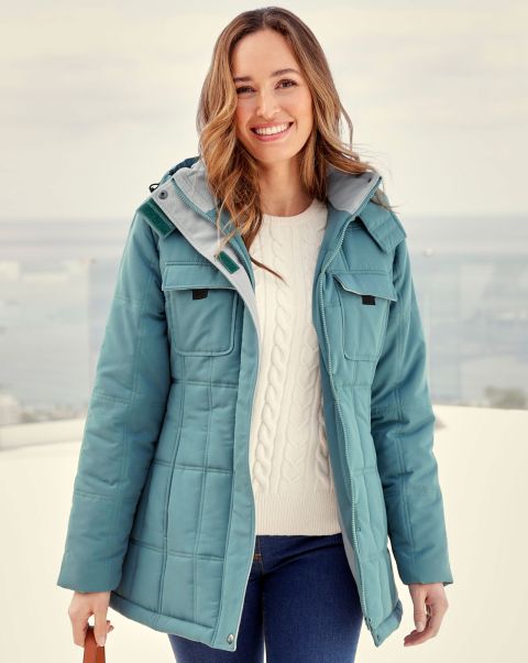 Affordable Light Spruce Coats & Jackets Short Padded Hooded Coat Women Cotton Traders