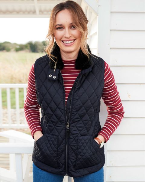 Coats & Jackets Loren Detachable Faux Fur Collar Gilet Cotton Traders Women Navy Luxurious