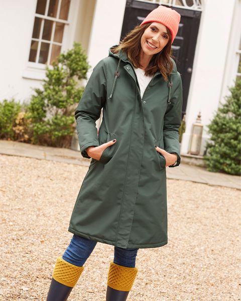 Longline All-Weather Fleece-Lined Waterproof Coat Women Spruce Cotton Traders Voucher Coats & Jackets