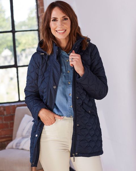 Cotton Traders Quilted Hooded Parka Jacket Coats & Jackets Women Navy Sturdy