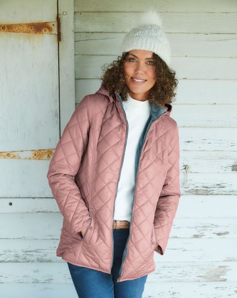 Cosy-You Fleece Lined Hooded Quilted Jacket Women Powder Pink Cotton Traders Trending Coats & Jackets